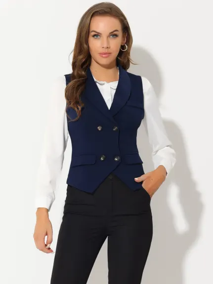 Allegra K- Gilet de costume dos nageur boutonné à revers châle