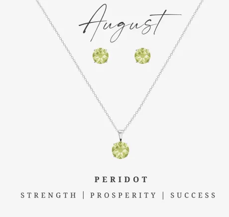 Silvertone August Peridot Birthstone CZ Earring & Necklace Set