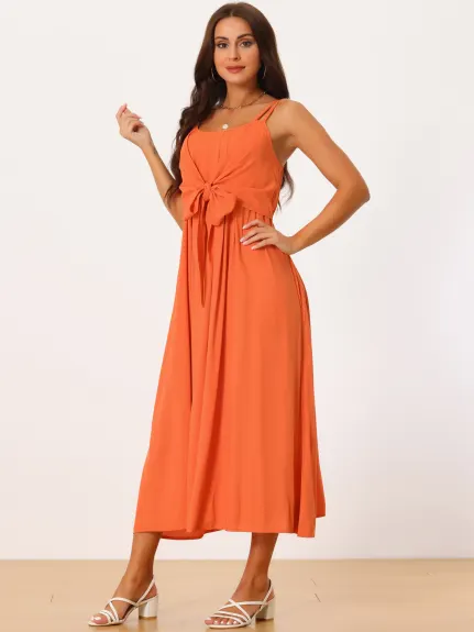 Allegra K- Sleeveless Tie Front Flowy Midi Sundress