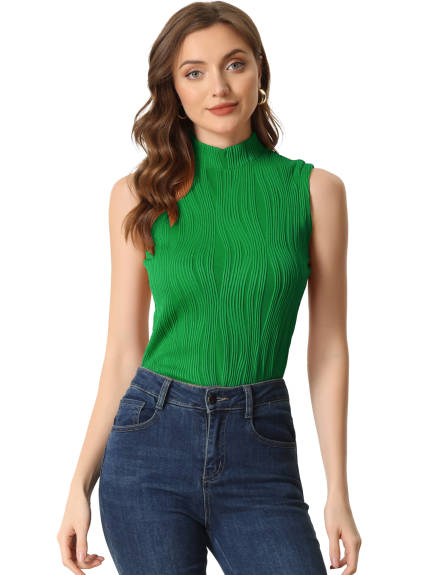 Allegra K- Mock Neck Tank Sleeveless Ribbed Knit Top