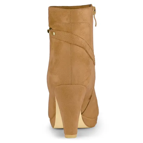 Allegra K- Round Toe Ankle Mid Heel Boots