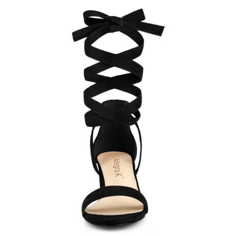 Allegra K- Open Toe Block Heel Lace Up Heels Sandals