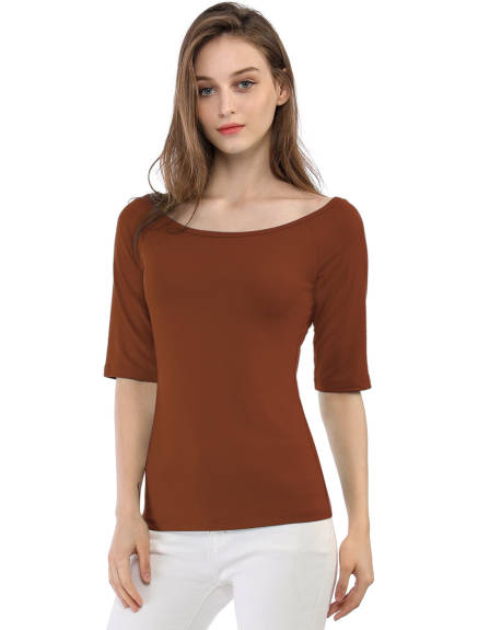 Allegra K- Half Sleeves Fitted Layering T-Shirt