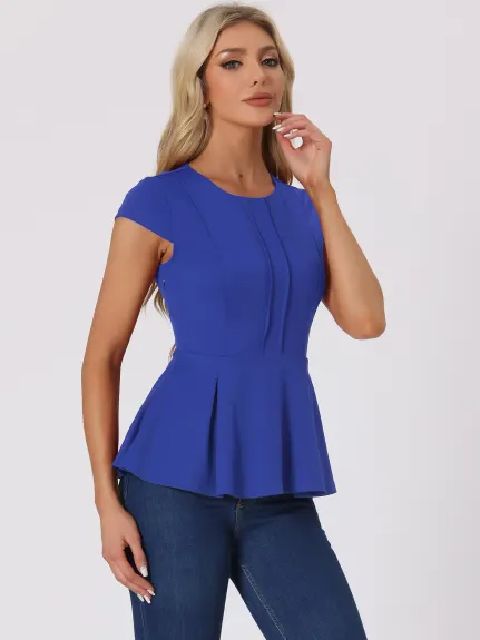 Allegra K - Round Neck Workwear Peplum Top