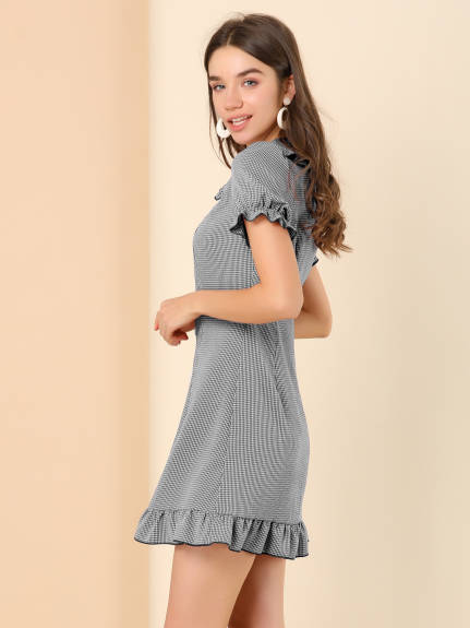 Allegra K- Plaid Gingham Ruffled Retro Peter Pan Collar Dress