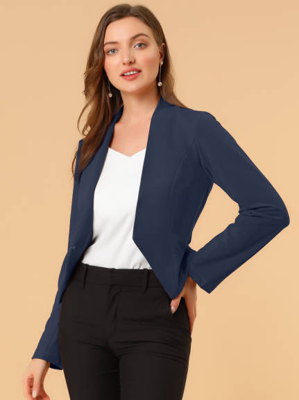 Allegra K- Suit Collarless Cropped Blazer Jacket