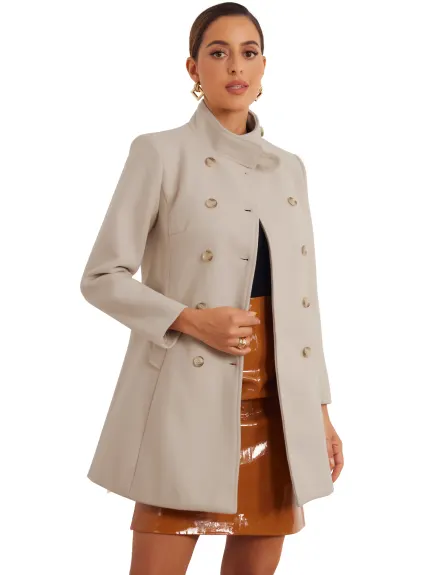 Allegra K- Double Breasted Mid-Length Vintage Pea Coat