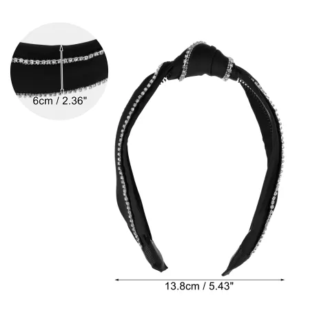 Unique Bargains - Top Knotted Rhinestone Trim Wide Headbands