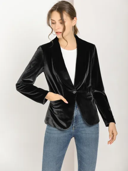 Allegra K- Blazer en velours à un bouton et col châle