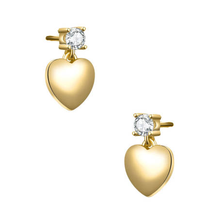 Stella Valentino Sterling Silver 14k Gold Plated with 0.30ctw Lab Created Moissanite Heart Dangle Earrings