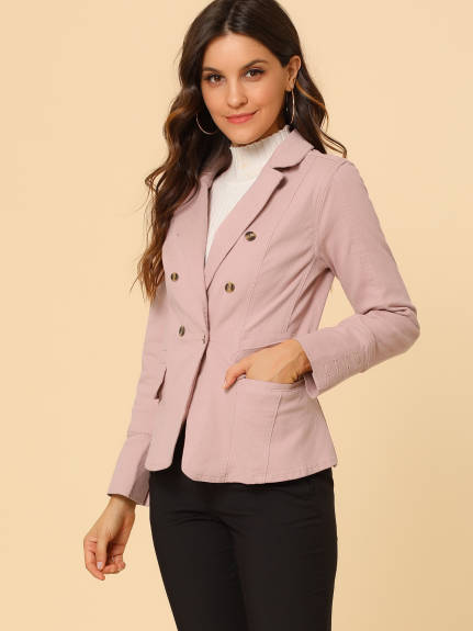 Allegra K- Notched Lapel Button Denim Jacket with Pockets