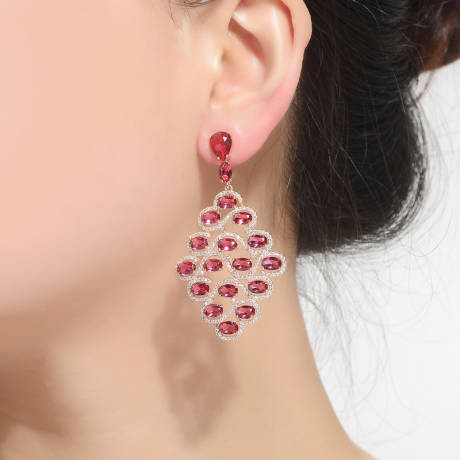 Genevive Sterling Silver 18k Rose Gold Plated with Ruby Red Cubic Zirconia Drop Earrings