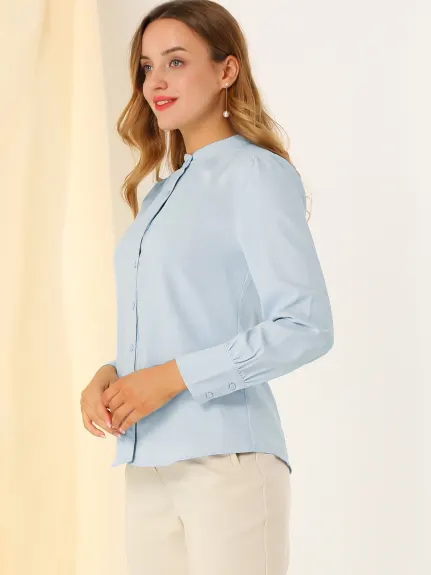 Allegra K- Stand Collar Long Sleeve Shirt