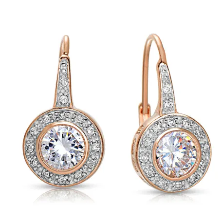 Genevive Sterling Silver with Round Colored Cubic Zirconia Drop Euro Earrings