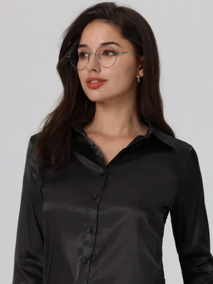 Hobemty- Satin Collar Button Down Shirt