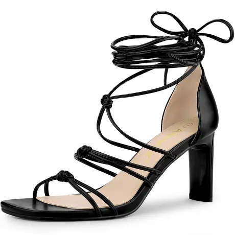 Allegra K- Square Toe Lace Up Knot High Heels Sandals