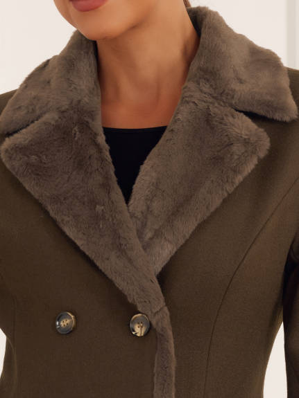 Allegra K - Manteau Long à Double Boutonnage avec Col en Fausse Fourrure