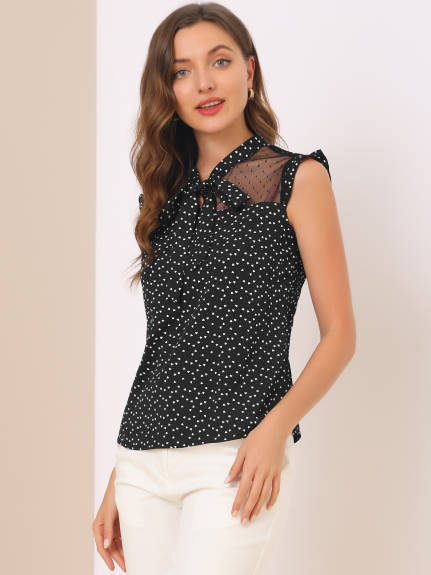 Allegra K- Heart Ruffle Sleeveless Bow Tie Blouse