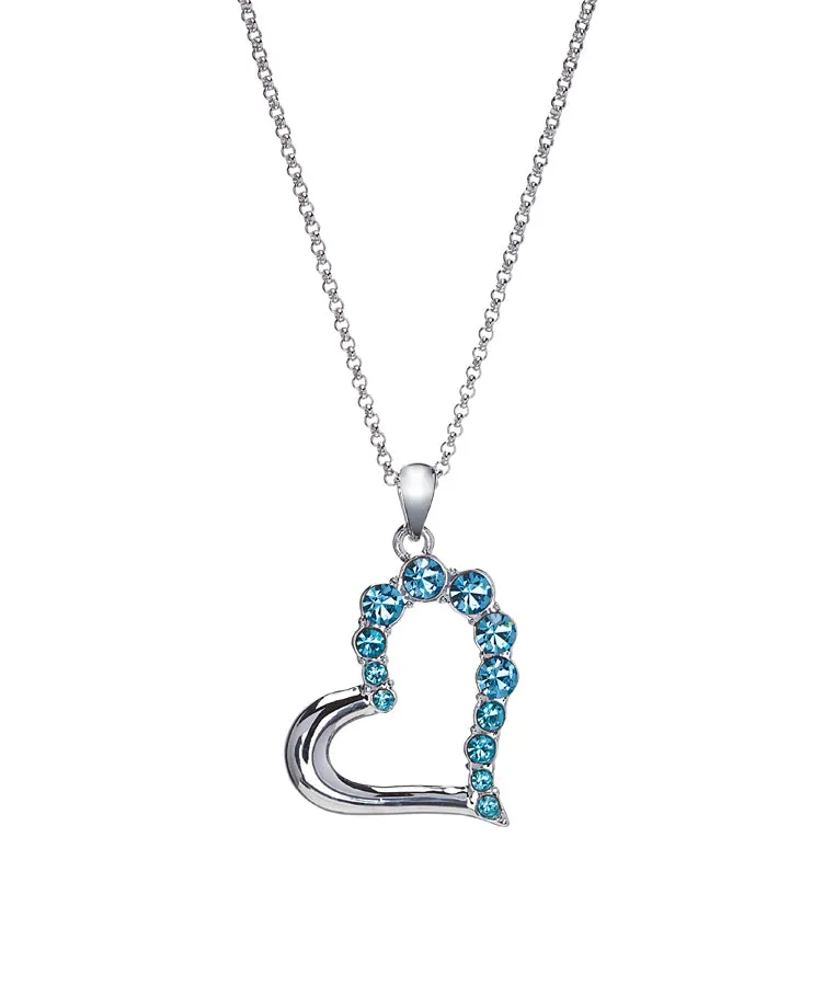 Aqua and Silvertone Open-Heart Necklace by callura