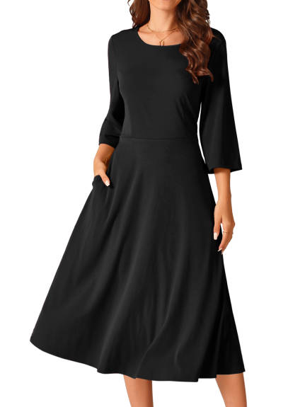 Allegra K - Elegant Crewneck Tie Waist Midi Dress