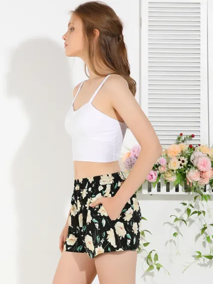 Allegra K - Elastic Waist Beach Casual Floral Shorts