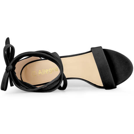 Allegra K- Faux Velvet Lace Up Chunky Heel Sandals