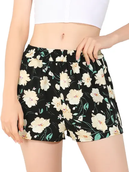 Allegra K - Elastic Waist Beach Casual Floral Shorts