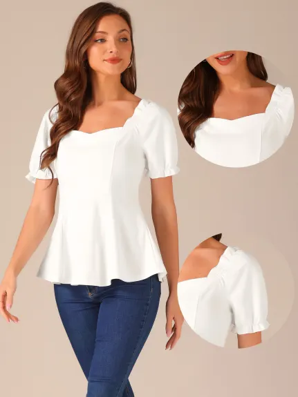 Allegra K- Ruffles Puff Sleeve Blouse