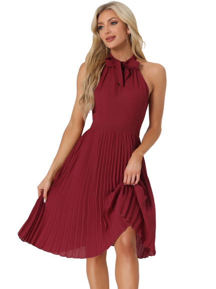 Allegra K - Halter Tie Neck Pleated Party Dress