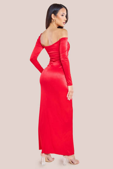 Goddiva - Slinky Satin One Shoulder Split Maxi Dress