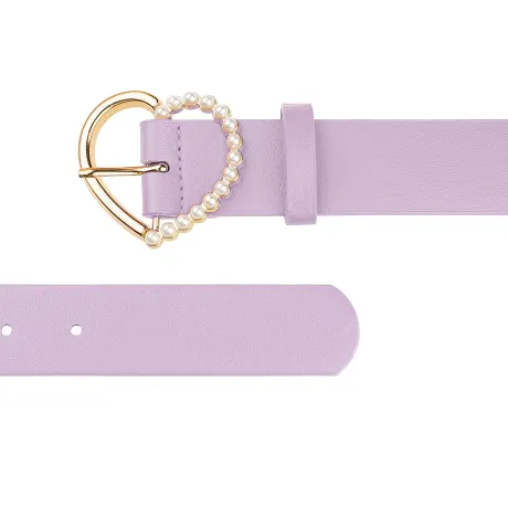 Allegra K- Heart-Shaped Buckle Bead Belt Waistband