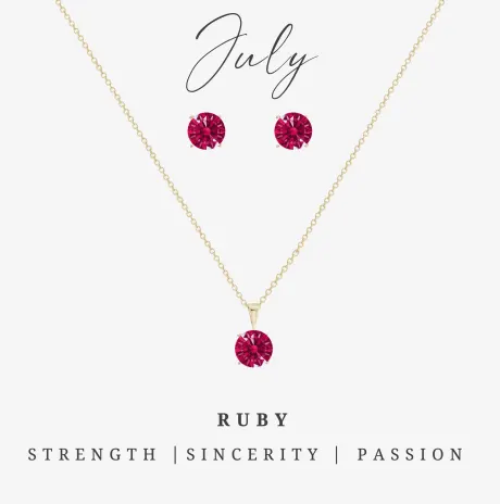 Goldtone July Ruby Birthstone CZ Earring & Necklace Set