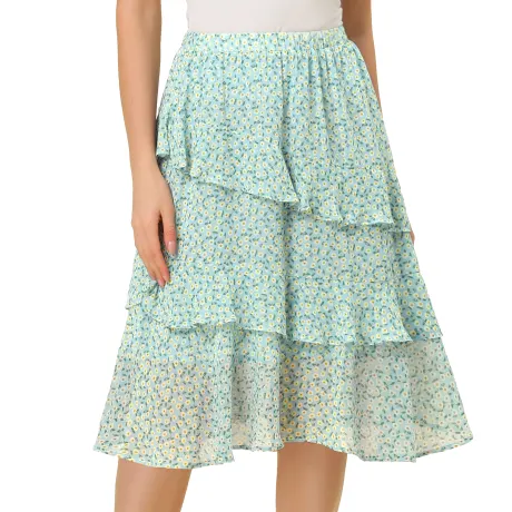 Allegra K- Ruffle Hem Layered Chiffon Midi Skirt