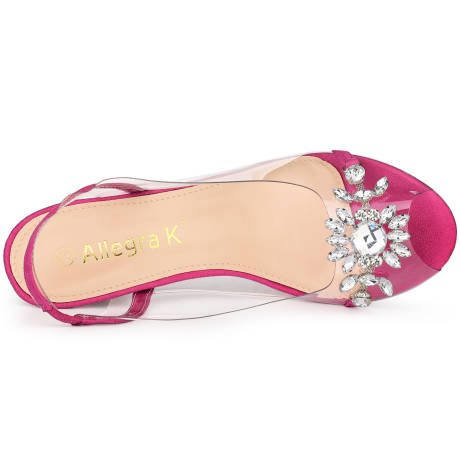 Allegra K - Flower Rhinestone Peep Toe Heeled Sandals