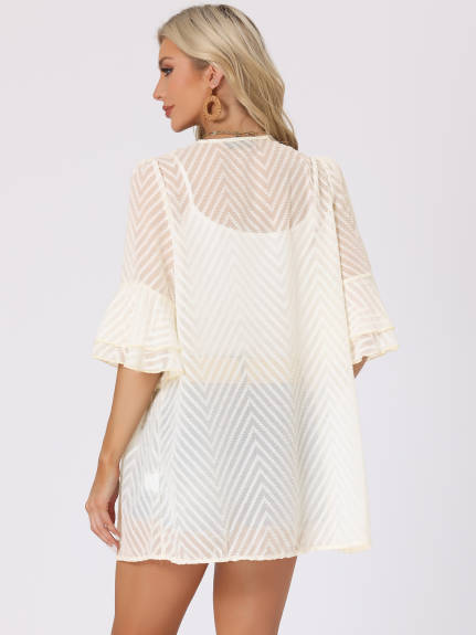 Allegra K- Short Bell Sleeves Cover Up Cardigan