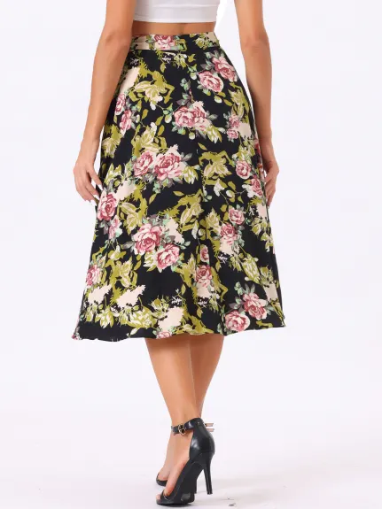 Allegra K- Floral Boho Wrap Midi Skirt