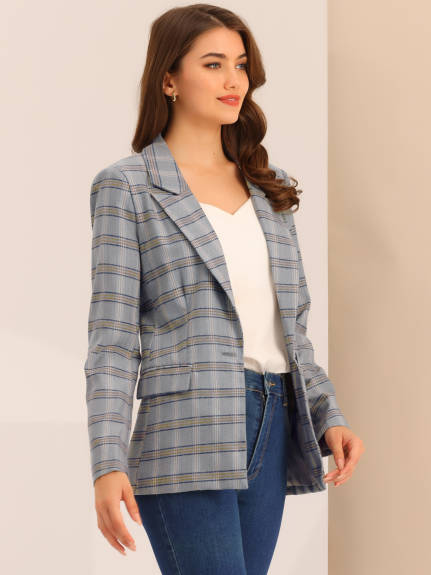 Allegra K- Notched Lapel One Button Blazer Suit Plaid Jacket