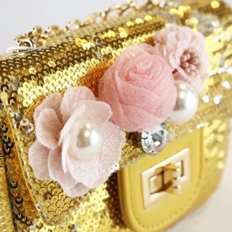 doe a dear - Floral Appliques Sequin Purse