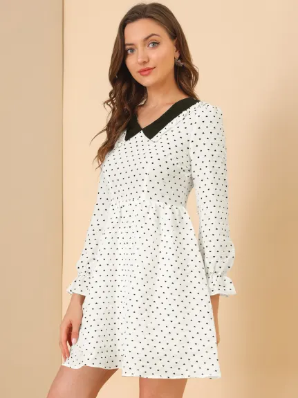 Allegra K- Puff Sleeve Heart Printed Flare Dress