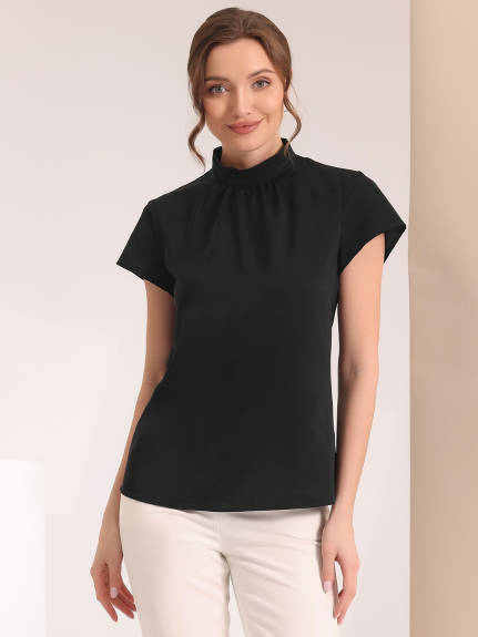 Allegra K - Mock Neck Pleated Top