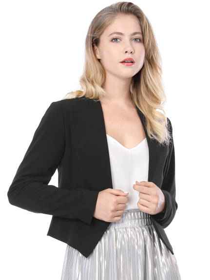 Allegra K- Suit Collarless Cropped Blazer Jacket