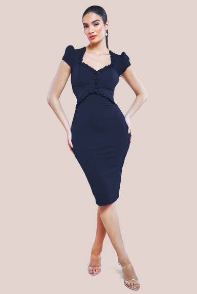 Goddiva - Cap Sleeve Frill Edge Midi Dress