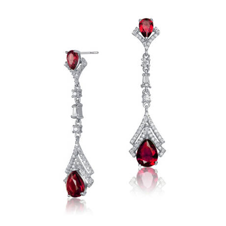 Genevive Sterling Silver White Gold Plated with Colored Pear Cubic Zirconia Drop Earrings