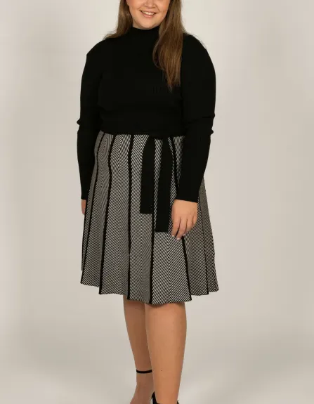 Annick - Fiola Dress Knit Solid Mock Herringbone Skirt Black