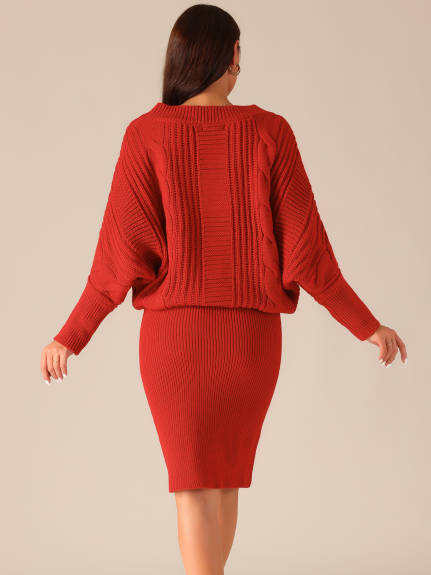 Allegra K - Batwing Sleeve Sweater Pullover Dress