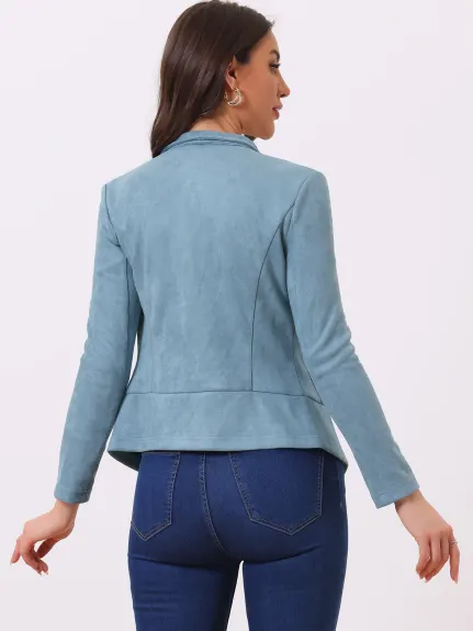 Allegra K- Cardigan veste drapée à revers ouvert en faux suède