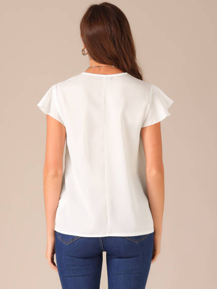 Allegra K- V Neck Flutter Sleeve Shirts