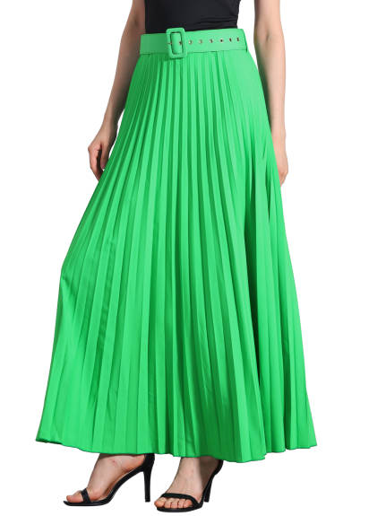 Allegra K - Elastic High Waist Maxi Pleated Skirt