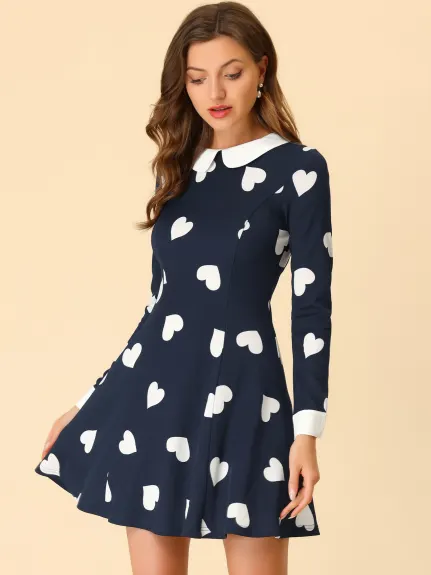 Allegra K- Peter Pan Collar Long Sleeve Above Knee A-Line Dress