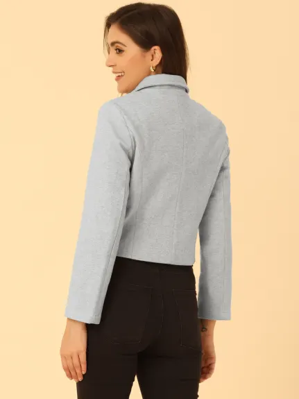 Allegra K- Single Breasted Point Collar Short Coat with Pockets